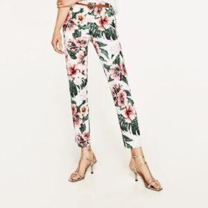 Zara Basic Collection Lightweight Floral Straight-Leg Trousers EUR 36 / USA 4
